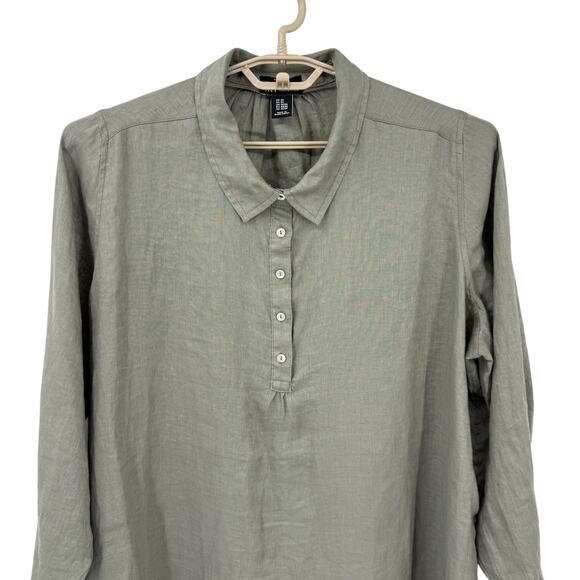 JNY Jones New York 100% Linen Tunic Popover Blouse Top Moss Green Size 2X - Picture 2 of 5